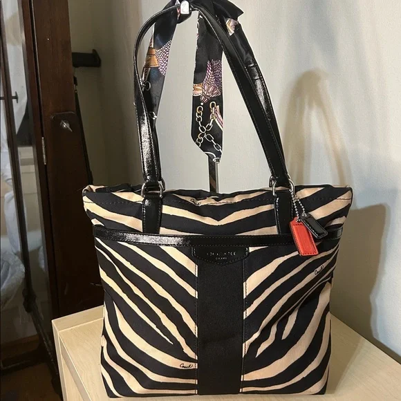 Coach Signature Stripe Zebra Tote Bag - Picture 2 of 10
